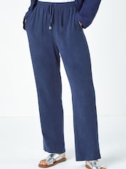 Roman Blue Petite Linen Mix Trousers - Image 4 of 5