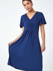 Roman Blue Pleated Midi Stretch Dress - Image 1 of 5