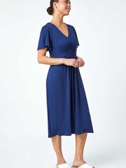 Roman Blue Pleated Midi Stretch Dress - Image 3 of 5