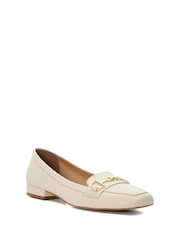Dune London Cream Graice Low Block Square Toe Loafers - Image 3 of 6