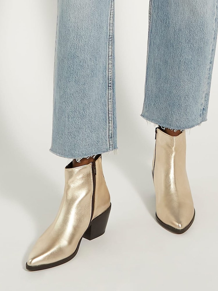 Dune London Gold Papz Low Western Boots - Image 1 of 5