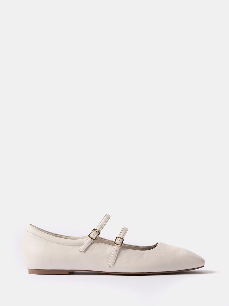 Mint Velvet Cream Leather Ballet Pumps - Image 1 of 3