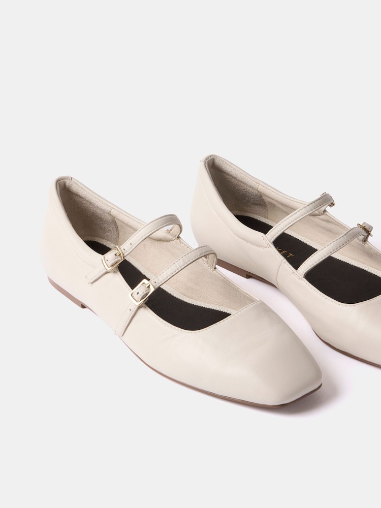 Mint Velvet Cream Leather Ballet Pumps - Image 2 of 3