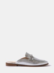 Mint Velvet Silver Leather Loafers Shoes - Image 1 of 3