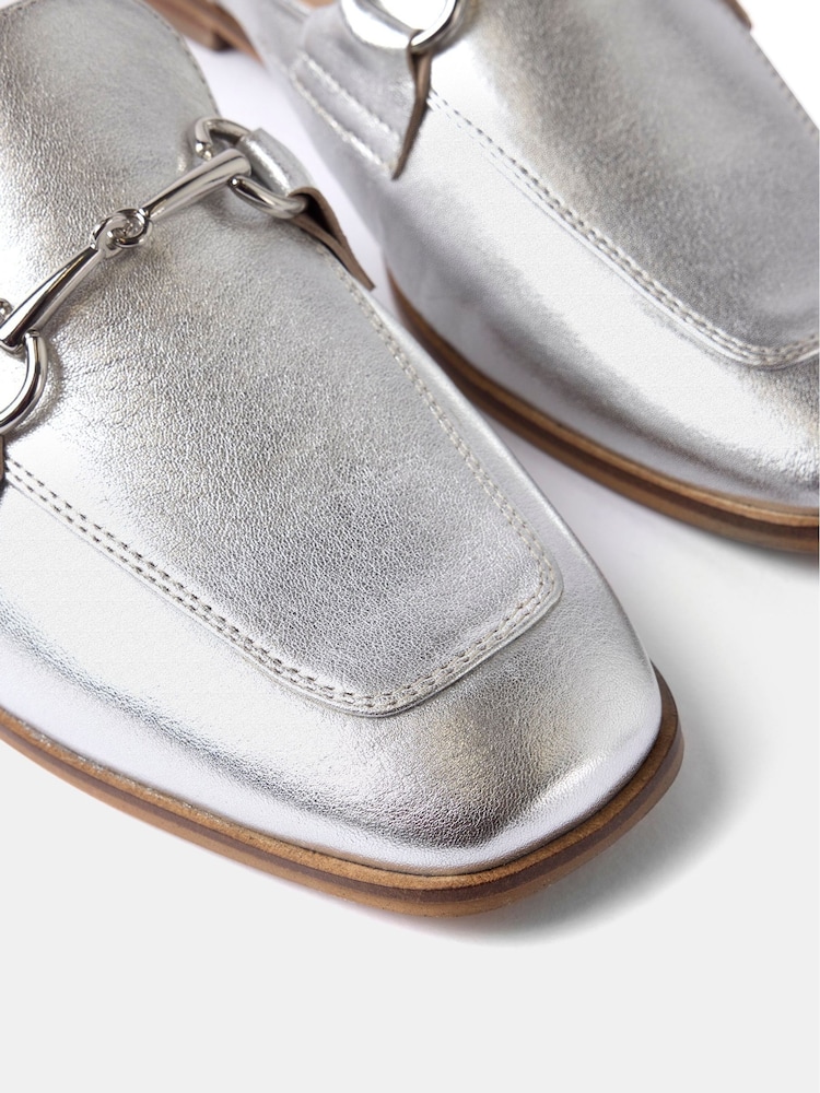 Mint Velvet Silver Leather Loafers Shoes - Image 2 of 3