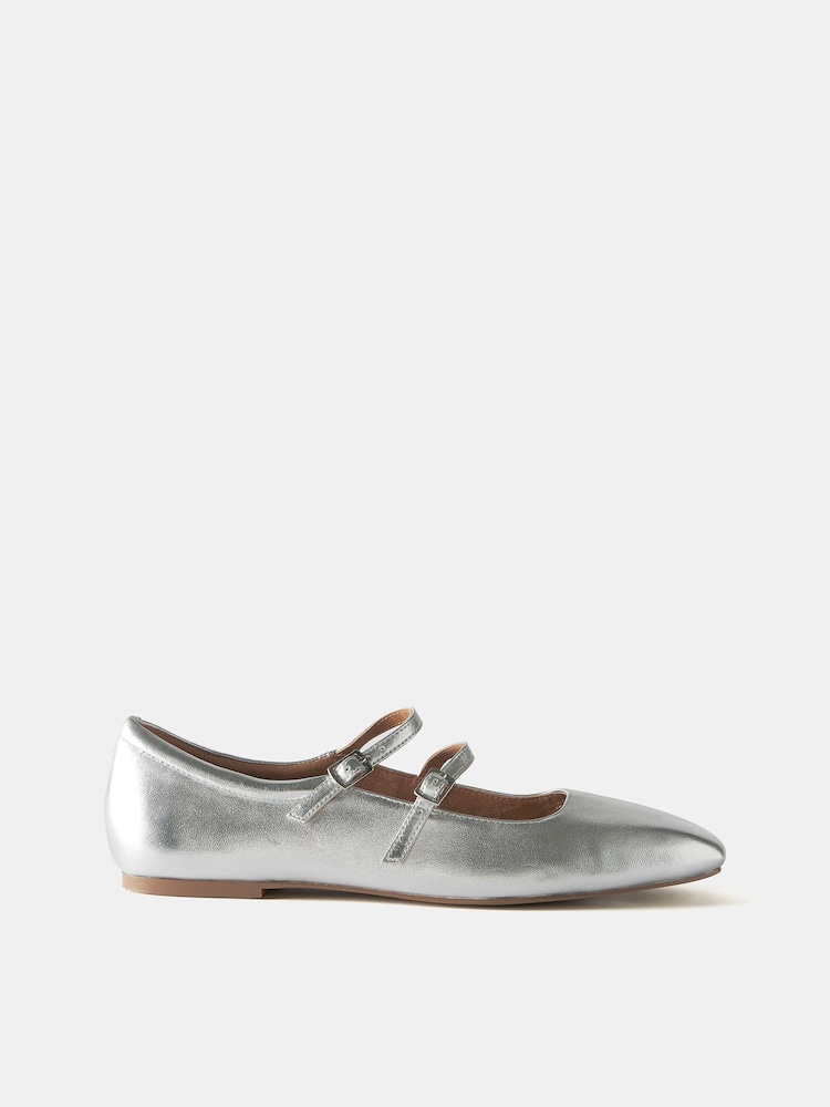 Mint Velvet Silver Ballet Pumps - Image 1 of 3