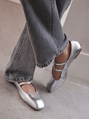 Mint Velvet Silver Ballet Pumps - Image 3 of 3