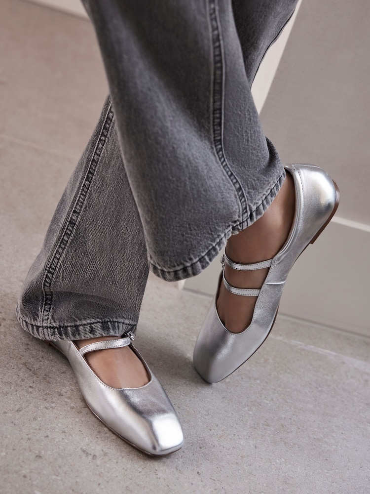 Mint Velvet Silver Ballet Pumps - Image 3 of 3