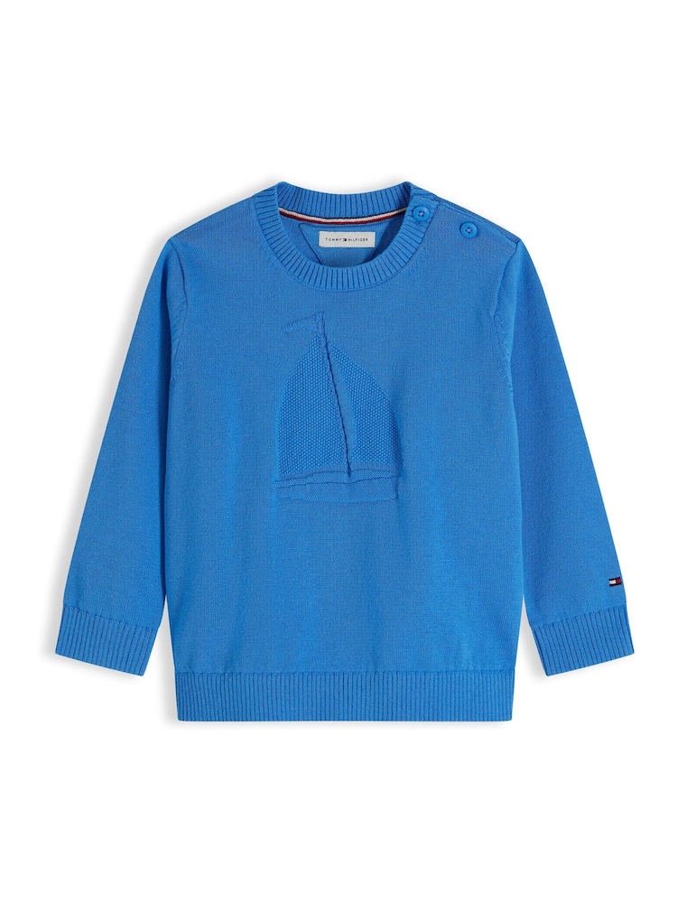 Tommy Hilfiger Blue Essential Intarsia Jumpers - Image 1 of 3 Tommy Hilfiger Blue Essential Intarsia Jumpers - Image 1 of 3
