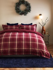 Red Burgundy Check Collection Luxe Brushed 100% Cotton Duvet Cover and Pillowcase Set - Image 1 of 4