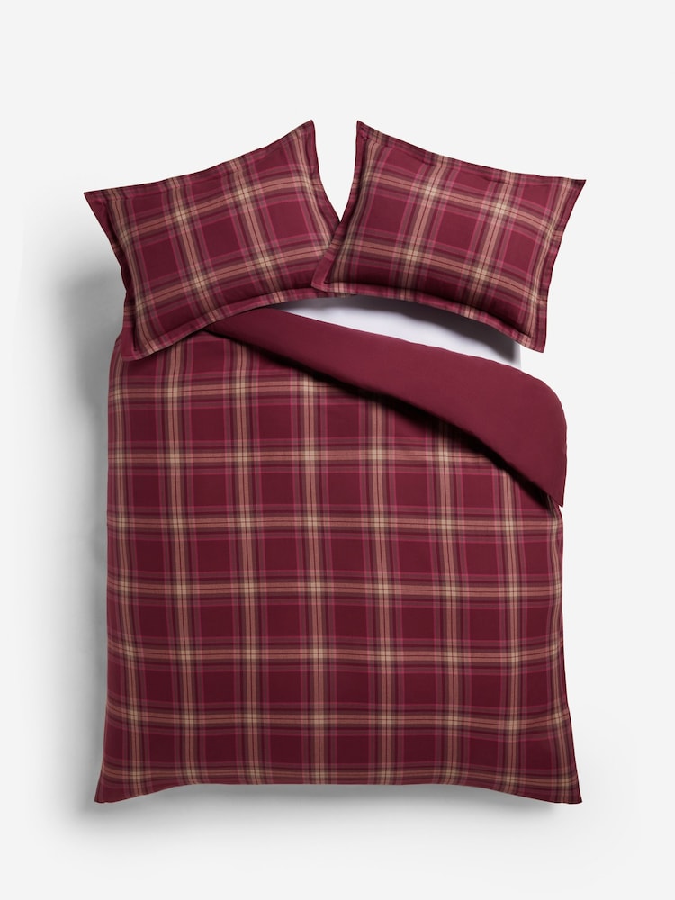 Red Burgundy Check Collection Luxe Brushed 100% Cotton Duvet Cover and Pillowcase Set - Image 4 of 4
