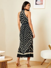 Love & Roses Black/White Polka Dot Pleated Halterneck Maxi Dress - Image 3 of 4