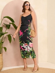 V&A | Love & Roses Black Petite Printed Cami Midi Dress - Image 1 of 4