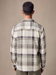 Green/Ecru 100% Cotton Check Twill Shacket Overshirt - Image 2 of 9