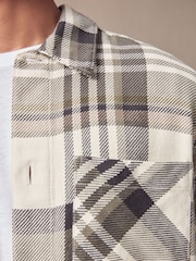 Green/Ecru 100% Cotton Check Twill Shacket Overshirt - Image 4 of 9