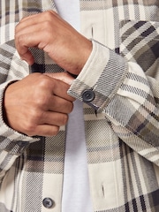 Green/Ecru 100% Cotton Check Twill Shacket Overshirt - Image 5 of 9