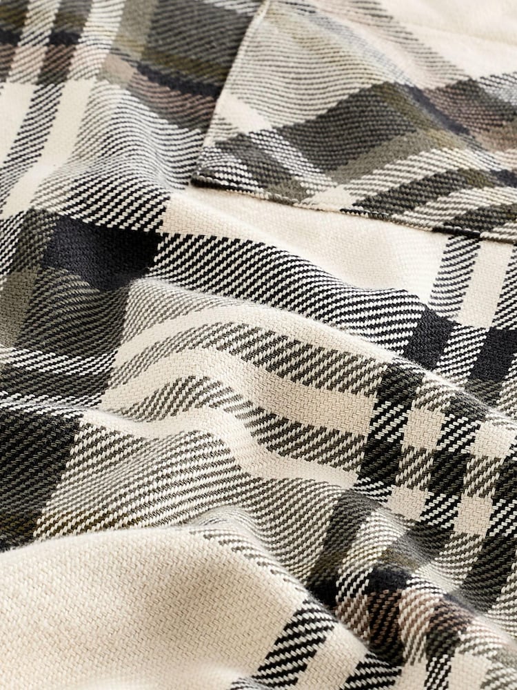 Green/Ecru 100% Cotton Check Twill Shacket Overshirt - Image 9 of 9