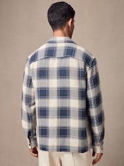 Blue/Ecru 100% Cotton Check Twill Shacket Overshirt - Image 3 of 9
