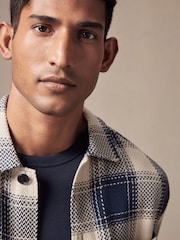 Blue/Ecru 100% Cotton Check Twill Shacket Overshirt - Image 4 of 9