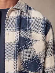 Blue/Ecru 100% Cotton Check Twill Shacket Overshirt - Image 5 of 9