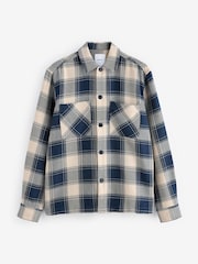 Blue/Ecru 100% Cotton Check Twill Shacket Overshirt - Image 7 of 9