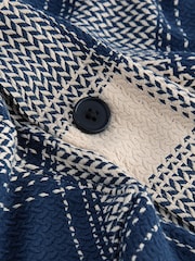 Blue/Ecru 100% Cotton Check Twill Shacket Overshirt - Image 9 of 9