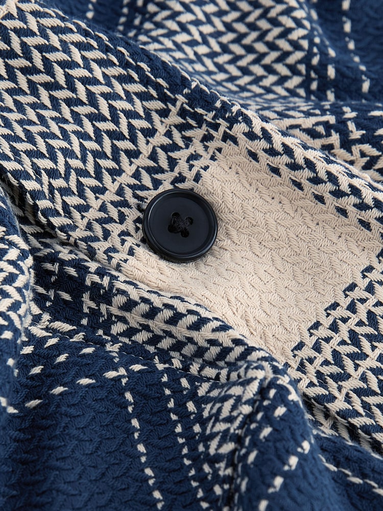 Blue/Ecru 100% Cotton Check Twill Shacket Overshirt - Image 9 of 9