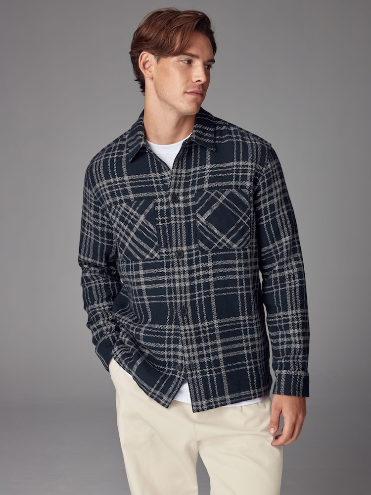 Mornarsko modra/siva - 100% bombaž Check Twill Shacket Zgornja majica - Slika 1 iz 8 Mornarsko modra/siva - 100% bombaž Check Twill Shacket Zgornja majica - Slika 1 iz 8