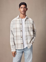 Neutral Wool Blend Check Shacket Overshirt - Image 1 of 9