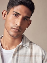 Neutral Wool Blend Check Shacket Overshirt - Image 4 of 9