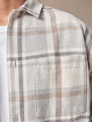 Neutral Wool Blend Check Shacket Overshirt - Image 5 of 9