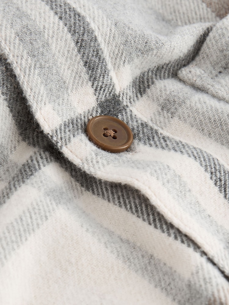 Neutral Wool Blend Check Shacket Overshirt - Image 9 of 9