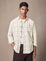 Neutral Textured Check Long Sleeve 100% Cotton Shirt - Image 1 of 9