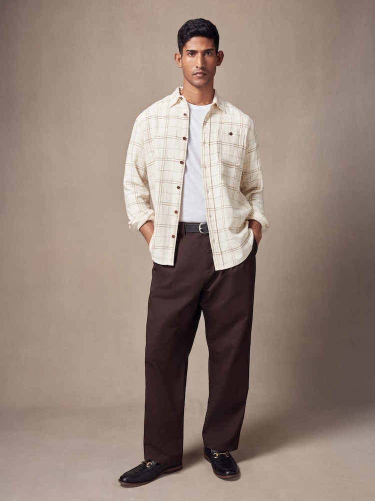 Neutral Textured Check Long Sleeve 100% Cotton Shirt - Image 2 of 9