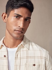 Neutral Textured Check Long Sleeve 100% Cotton Shirt - Image 4 of 9