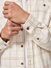Neutral Textured Check Long Sleeve 100% Cotton Shirt - Image 6 of 9