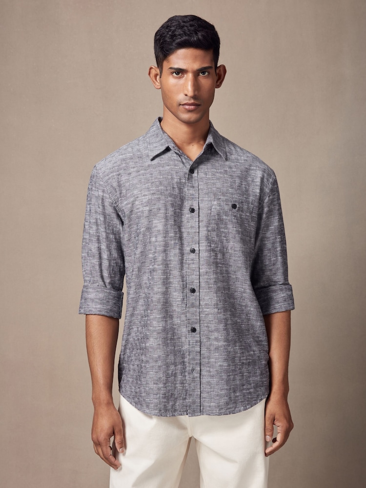 Grey Textured Check Long Sleeve 100% Cotton Shirt - Image 1 of 7 Grey Textured Check Long Sleeve 100% Cotton Shirt - Image 1 of 7