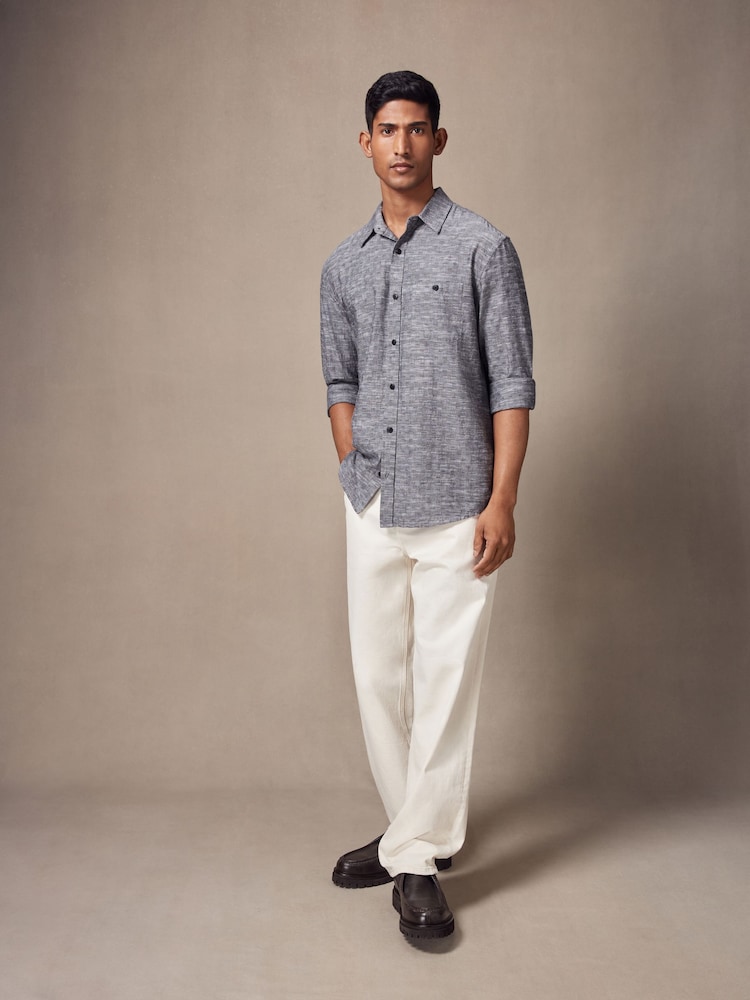 Grey Textured Check Long Sleeve 100% Cotton Shirt - Image 2 of 7 Grey Textured Check Long Sleeve 100% Cotton Shirt - Image 2 of 7
