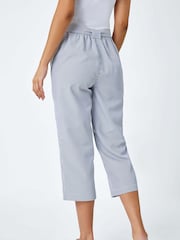 Roman Blue Stripe Print Tie Waist Cropped Trousers - Image 3 of 5