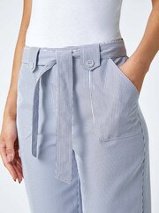 Roman Blue Stripe Print Tie Waist Cropped Trousers - Image 5 of 5