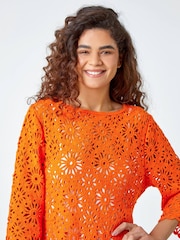 Roman Orange Floral 100% Cotton Crochet Top - Image 3 of 4