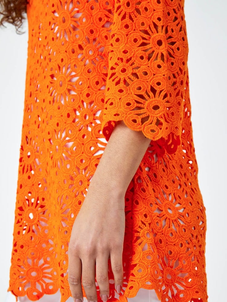 Roman Orange Floral 100% Cotton Crochet Top - Image 4 of 4