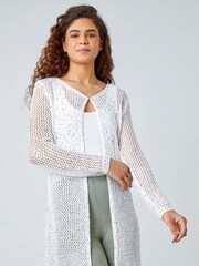 Roman White Sequin Knit Longline Cardigan - Image 1 of 5
