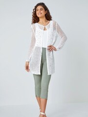 Roman White Sequin Knit Longline Cardigan - Image 2 of 5