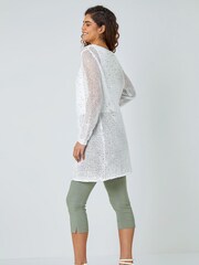 Roman White Sequin Knit Longline Cardigan - Image 3 of 5