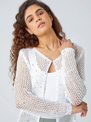 Roman White Sequin Knit Longline Cardigan - Image 4 of 5