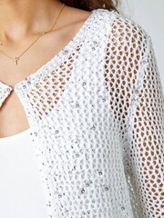 Roman White Sequin Knit Longline Cardigan - Image 5 of 5