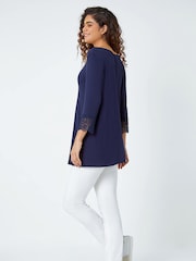 Roman Blue Plain Lace Trim Stretch Top - Image 3 of 5