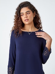 Roman Blue Plain Lace Trim Stretch Top - Image 5 of 5
