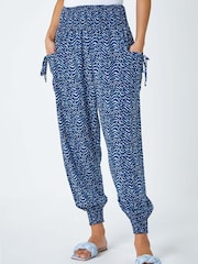 Roman Blue Wave Print Stretch Hareem Trousers - Image 1 of 4
